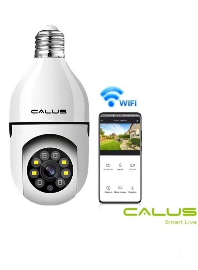 CALUS كاميرا أمان ضوء الرؤية بدون لهب – مصباح ذكي E27 Pro 5G WiFi مع مراقبة داخلية بزاوية 360° PTZ، فيديو ملون كامل نهارًا وليلاً، كشف حركة، مراقبة عن بُعد - Image 1